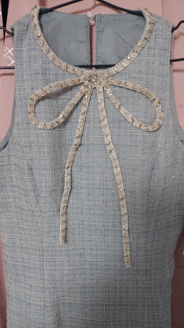 ワンアフターアナザーナイスクラップ　ビジューリボンミニワンピース　サックスブルー