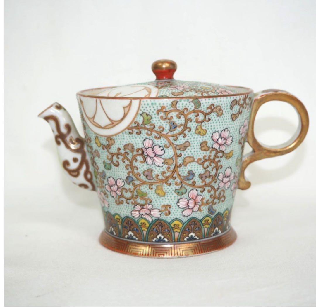 送料無料　時代物　九谷焼　家紋入り急須　★希少★　煎茶道具