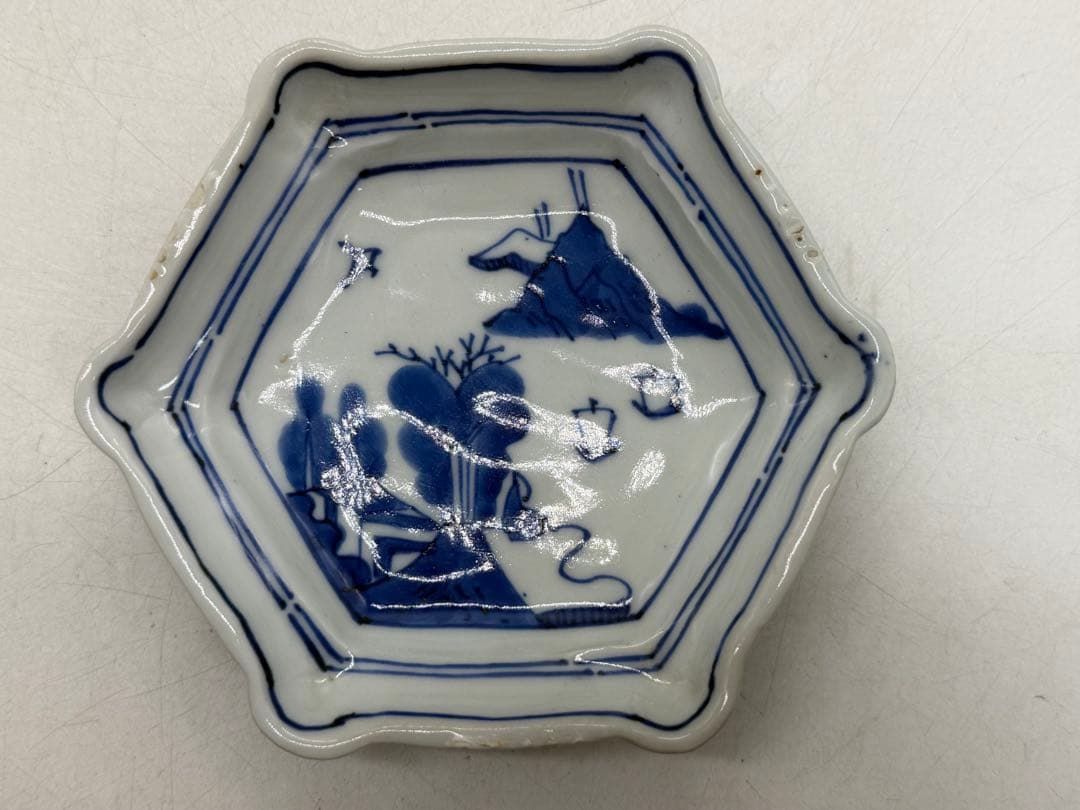 明時代　古染　染付山水人物紋角皿6点　古渡　送料込み251221