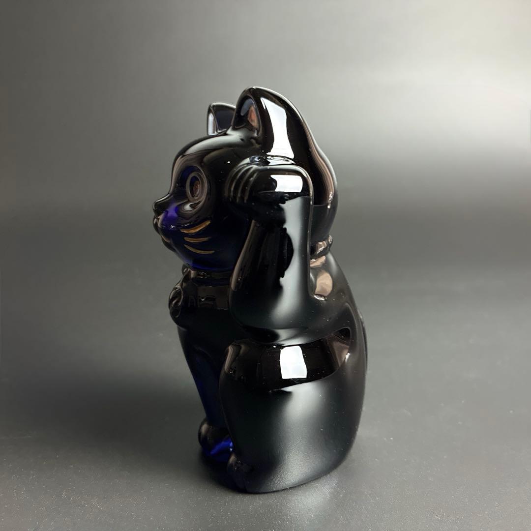 未使用 バカラ まねき猫 クリア ミッドナイト 2個 座布団付き 招き猫 置物