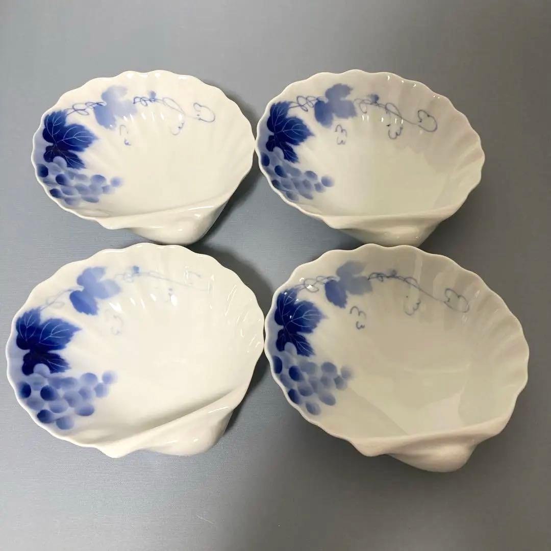 本日セール中【未使用品】深川製磁 ブルーワイナリー 貝型皿 4皿 4枚セット