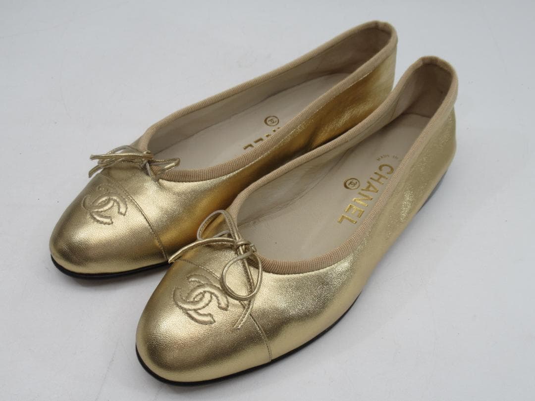 【正規品】シャネル ココマーク バレエシューズ ゴールド 38 N87