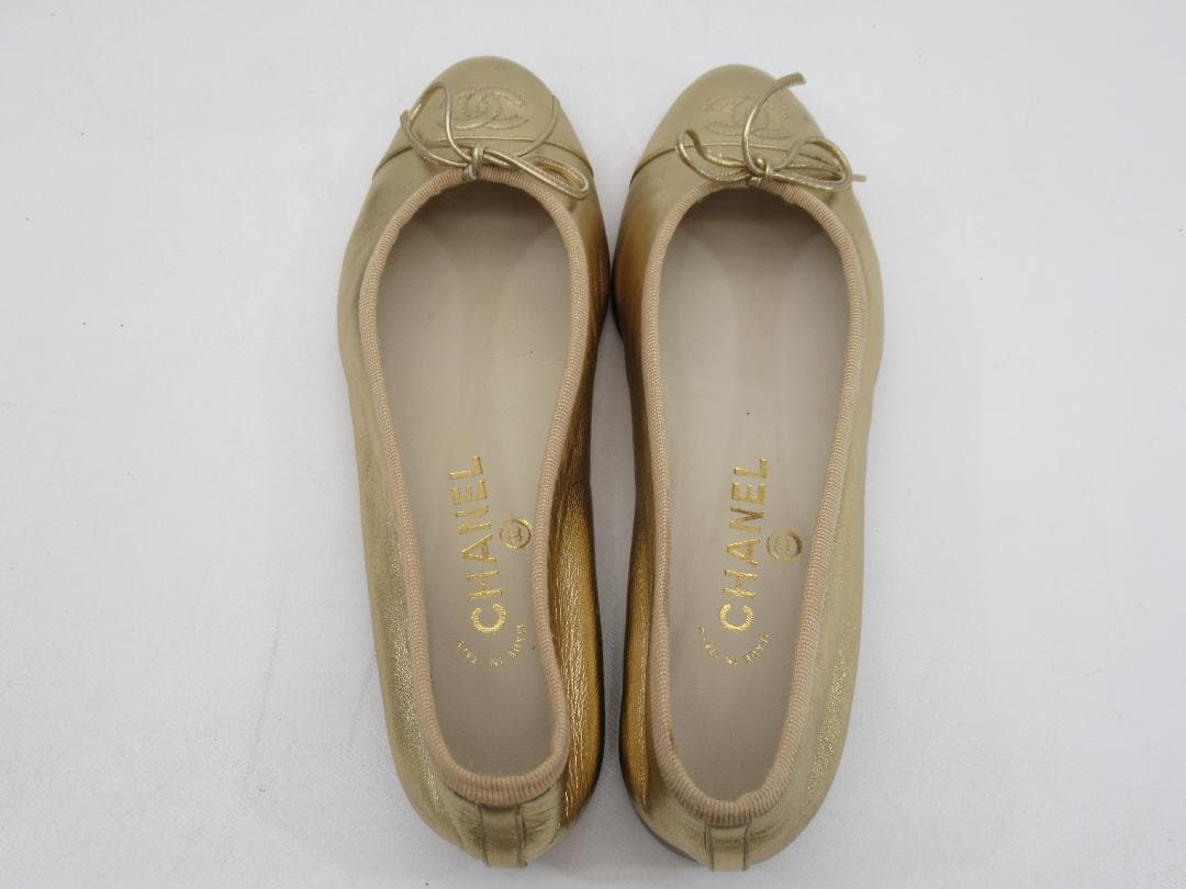 【正規品】シャネル ココマーク バレエシューズ ゴールド 38 N87