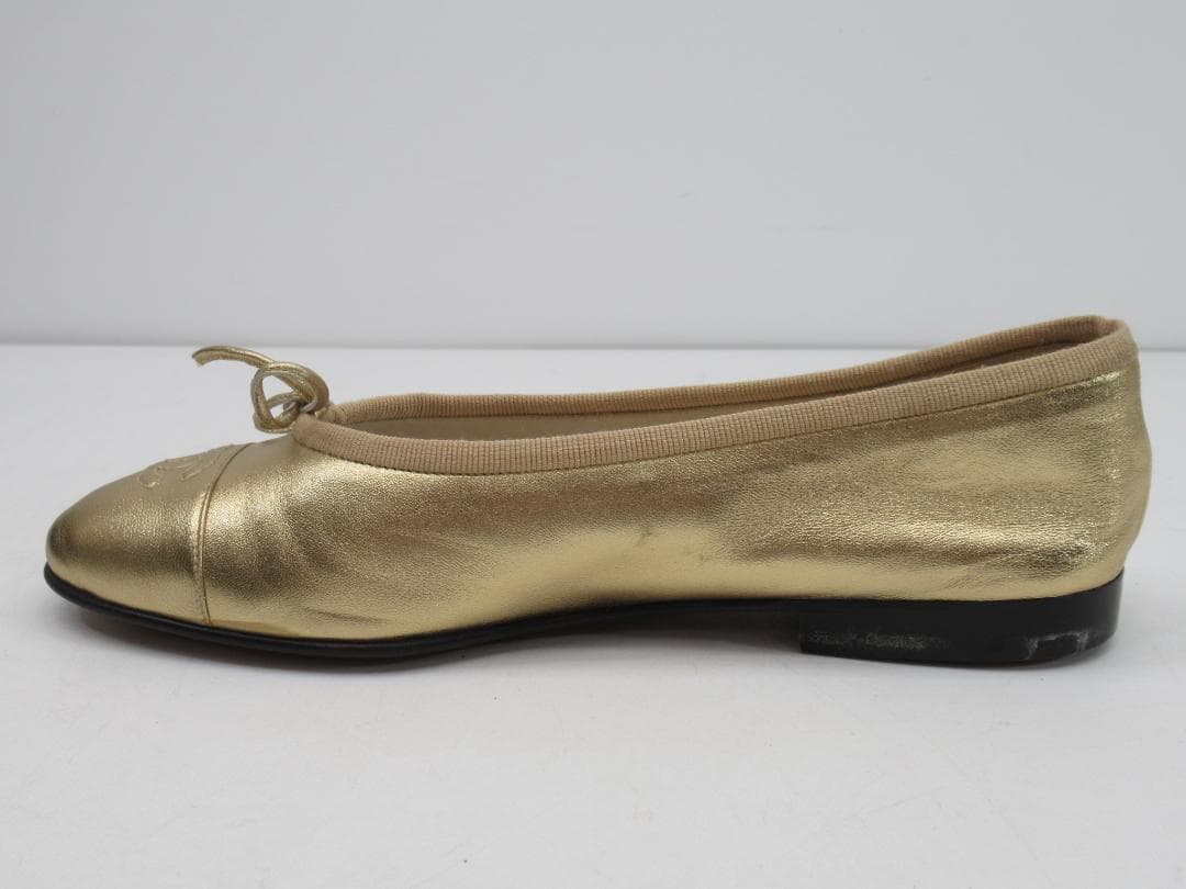 【正規品】シャネル ココマーク バレエシューズ ゴールド 38 N87