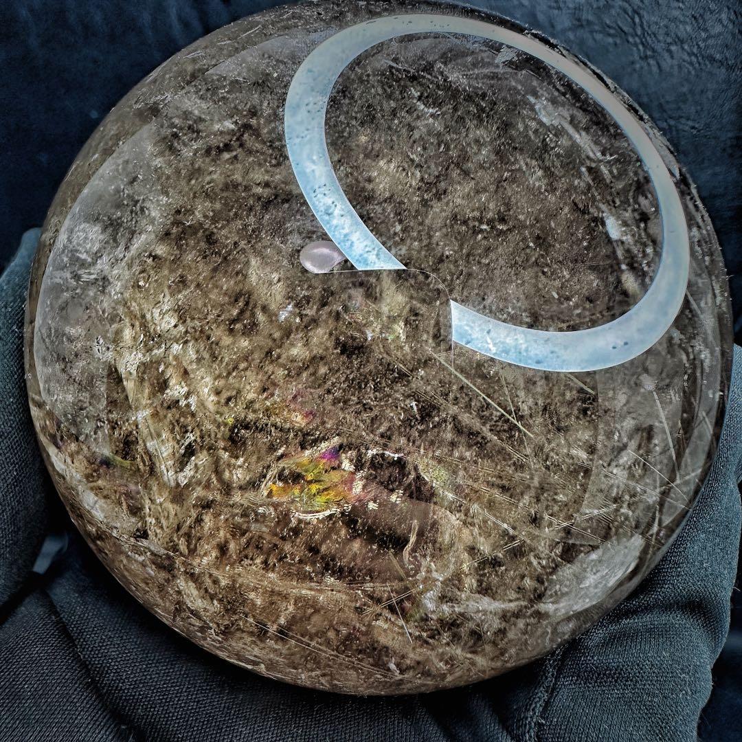 別格高級品❗️虹入り☆スモーキー チルクォーツ 丸玉パワーストーン天然石A1074