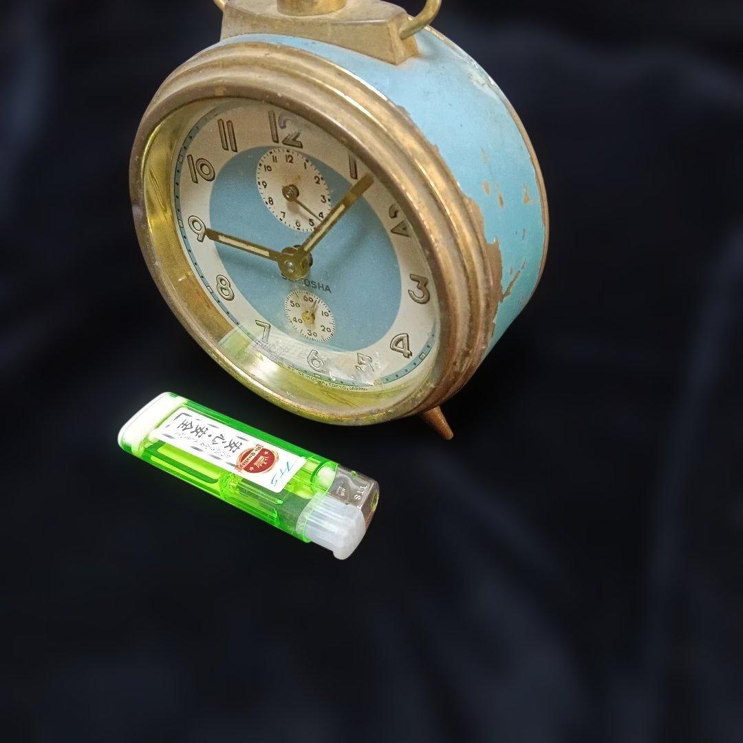 197.SEIKOSHA ヴィンテージ置時計 青 絵画のモチーフ使用