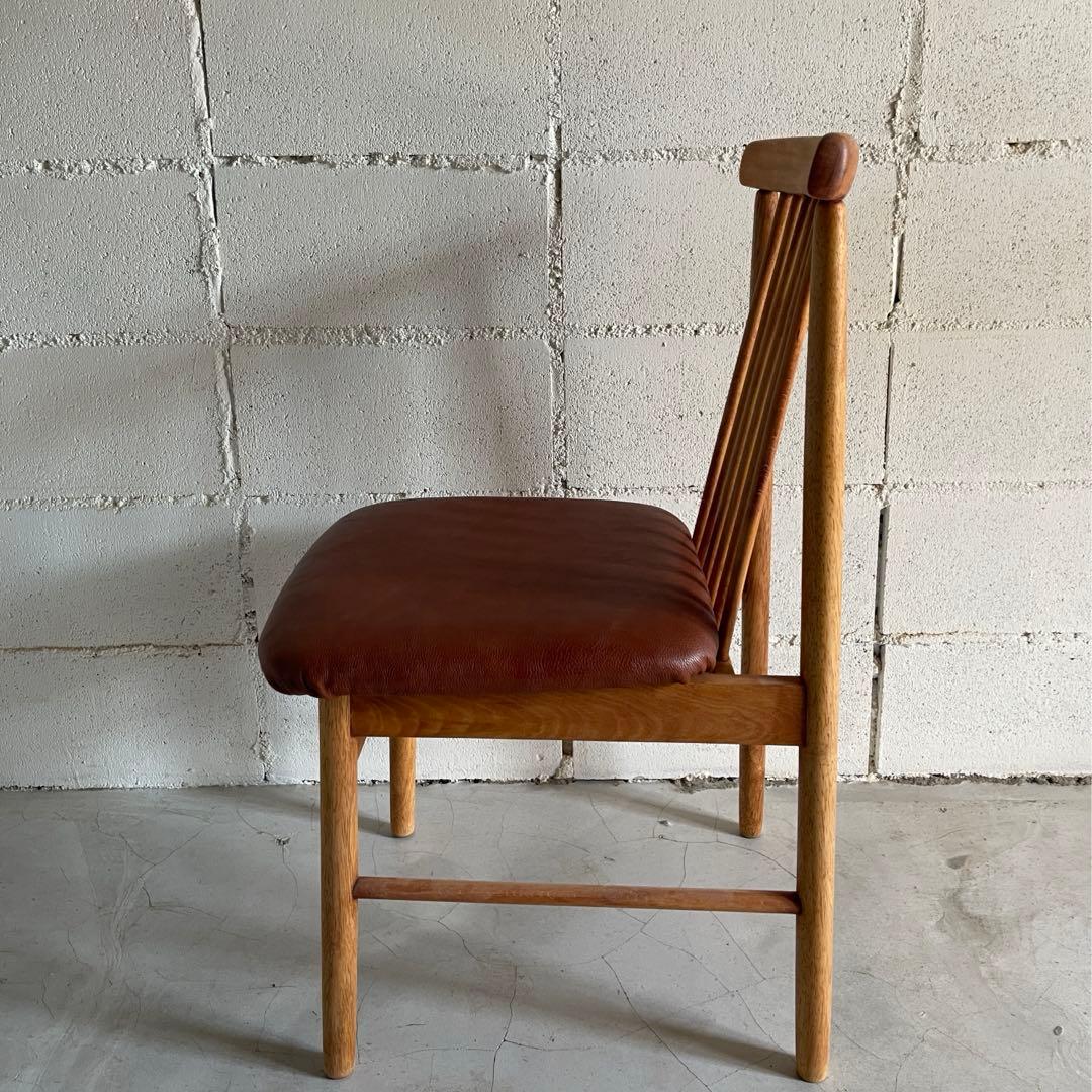 IKEDA 池田木工　ダイニングチェア　本革シボレザー張　昭和レトロ　天然木無垢