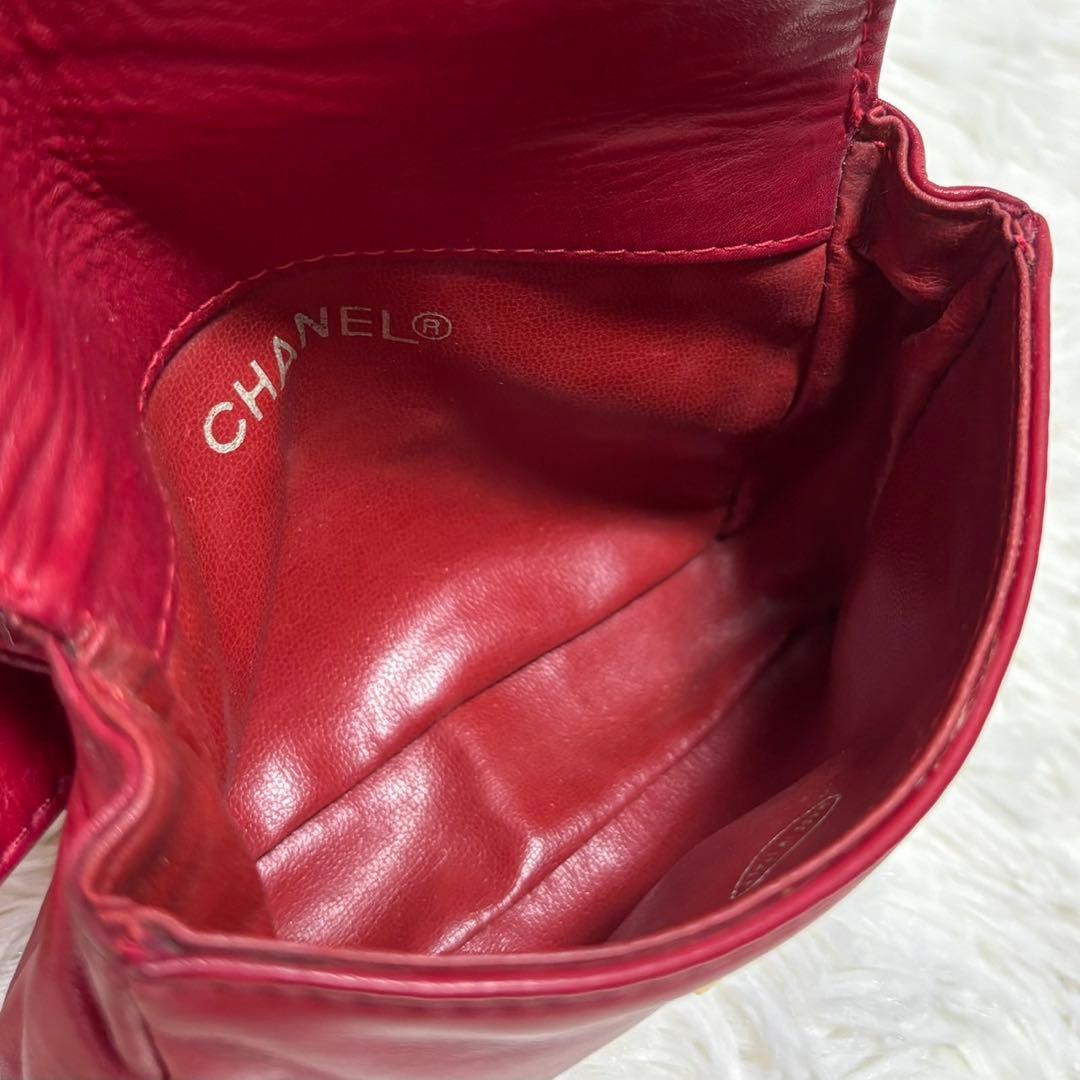 【美品・鑑定済み】CHANEL ウエストポーチ　ココマーク　チェーン　レッド