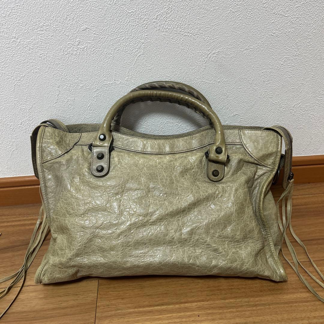 BALENCIAGA PARISグレー レザー ハンドバッグ