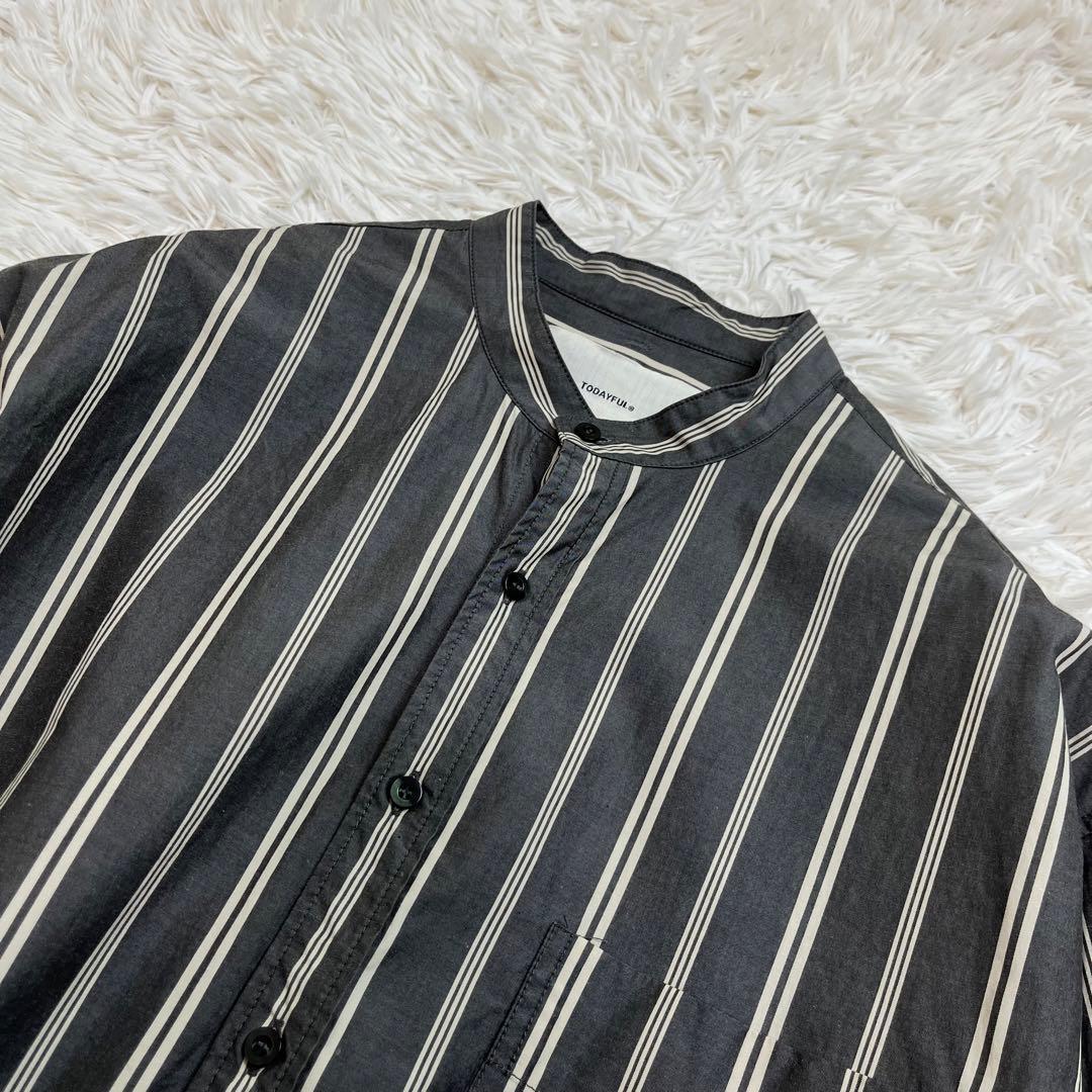 todayful ストライプオーバーシャツ チャコールグレー