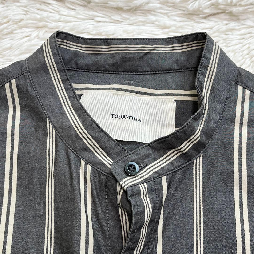 todayful ストライプオーバーシャツ チャコールグレー