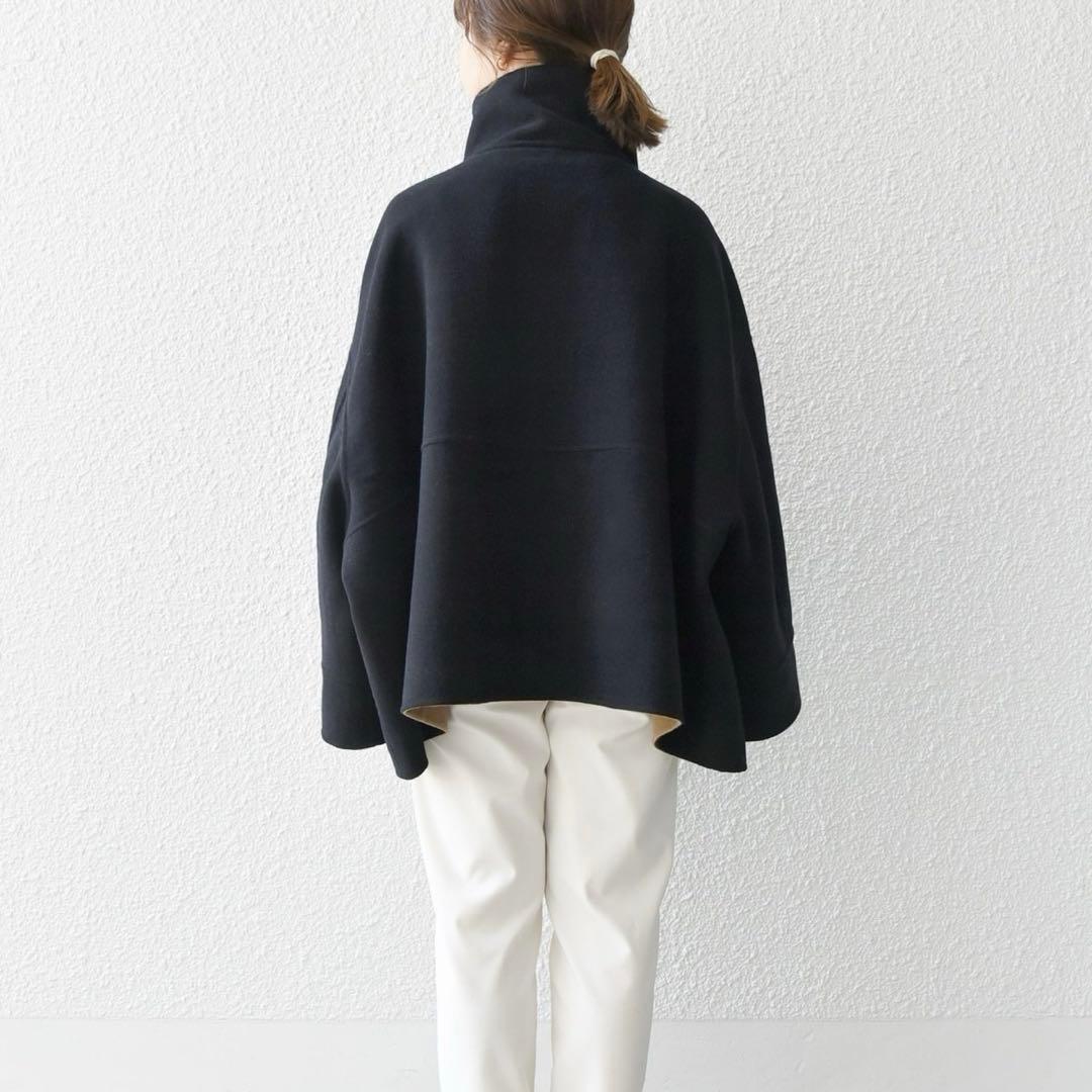 SHIPS any リバー スタンドカラー ポンチョ ショート コート　ベージュ