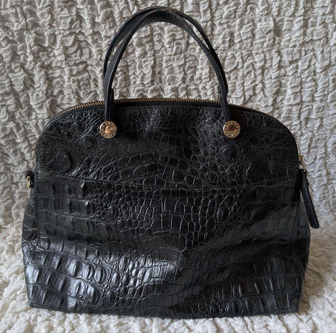 FURLA フルラ●パイパー ハンドバッグ 2way レザー クロコ型 黒●美品