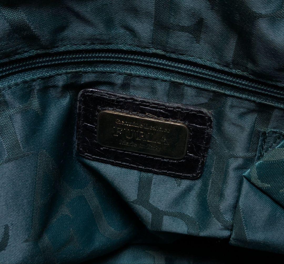 FURLA フルラ●パイパー ハンドバッグ 2way レザー クロコ型 黒●美品