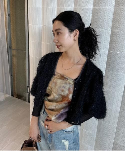 トップス Ameri BRUSHED LACE VOLUME SLEEVE BLOUSE