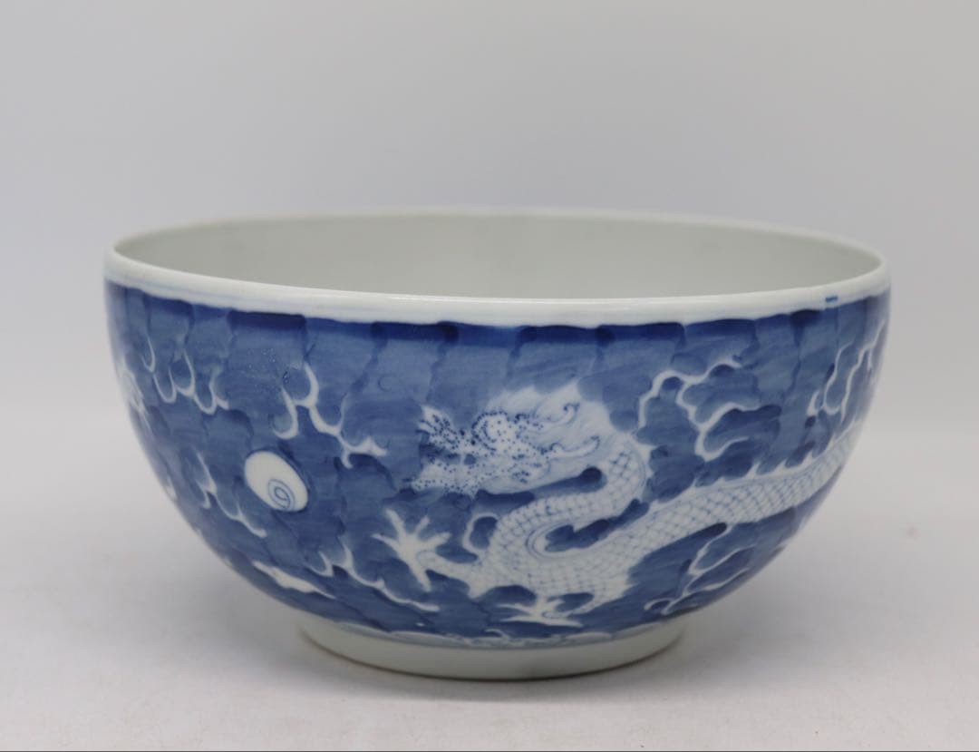 中国　清時代　大清同治年製　染付龍紋碗　木箱入　送料込み1209