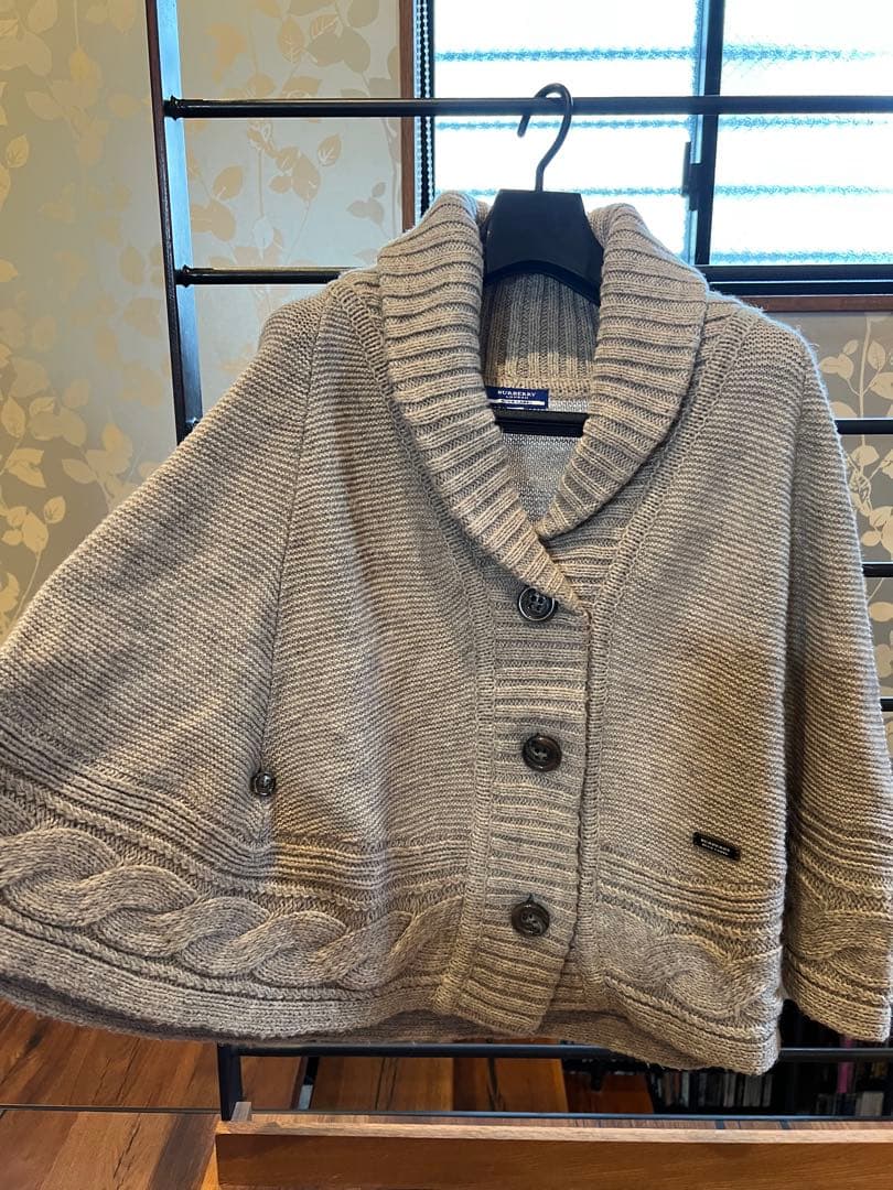 美品★BURBERRY BLUE LABEL ニットポンチョ ケープ バーバリー