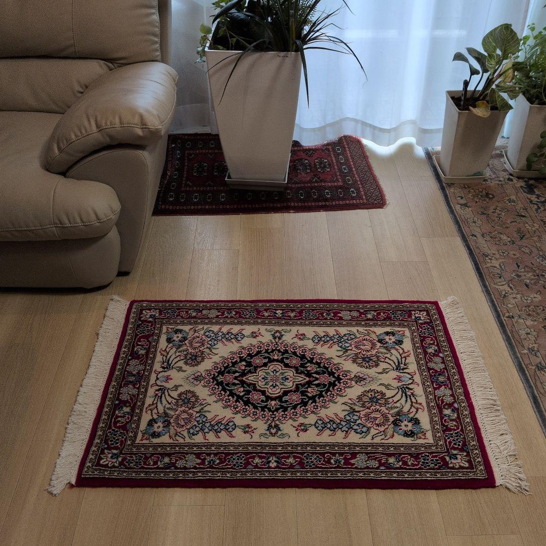 60x90cmペルシャ手織り・クム・マット(200)玄関・ラグ・絨毯・じゅうたん