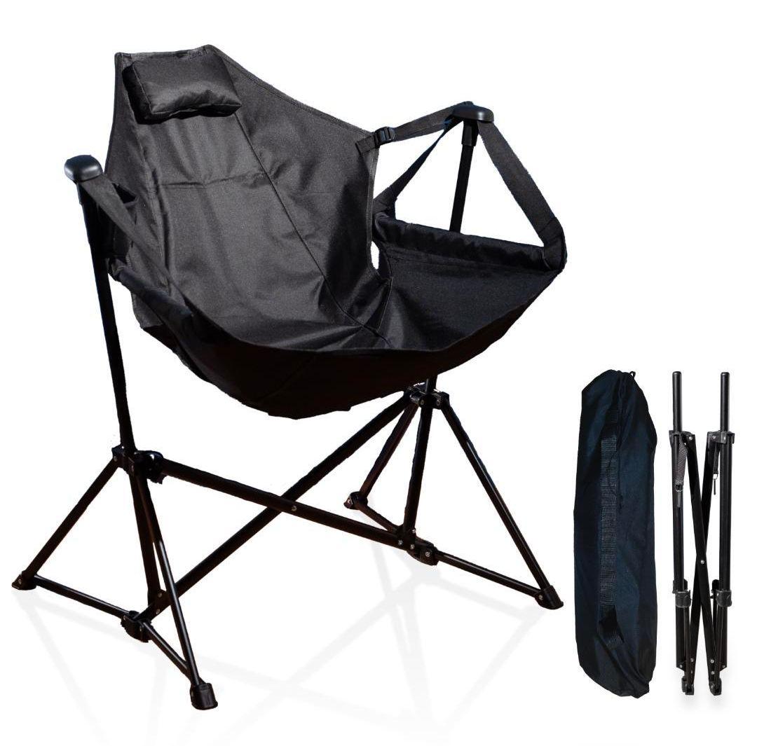 【[新品】折りたたみ式ハンモックチェア ブラック軽量＆コンパクト1人用アウトドア