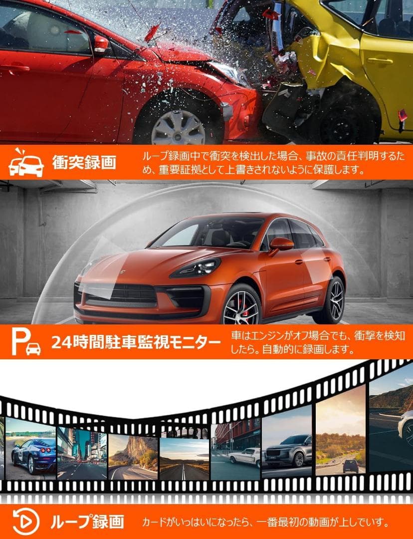 ⭕️4K超高画質⭕️分離型ドライブレコーダー バックカメラ 前後同時録画 GPS搭載