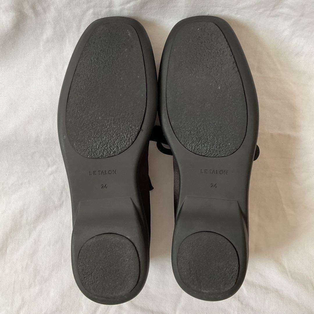 美品 Le Talon ルタロン Lダブルリボンバレリーナシューズ 24cm