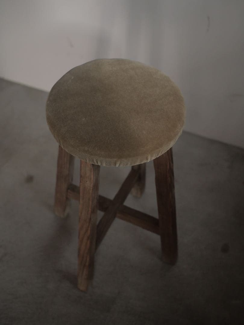 丸スツール　椅子　張り替え済　スツール　古家具　古道具　アンティーク　昭和レトロ
