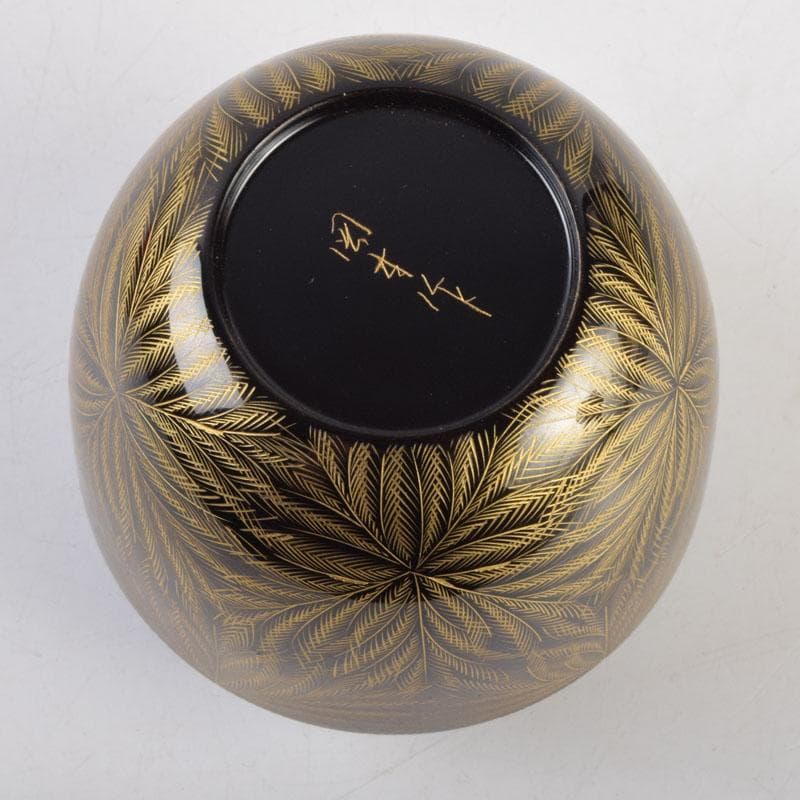 茶道具　輪島塗　岡本陽斎作　忍彫沈金　棗　共箱　V　9074