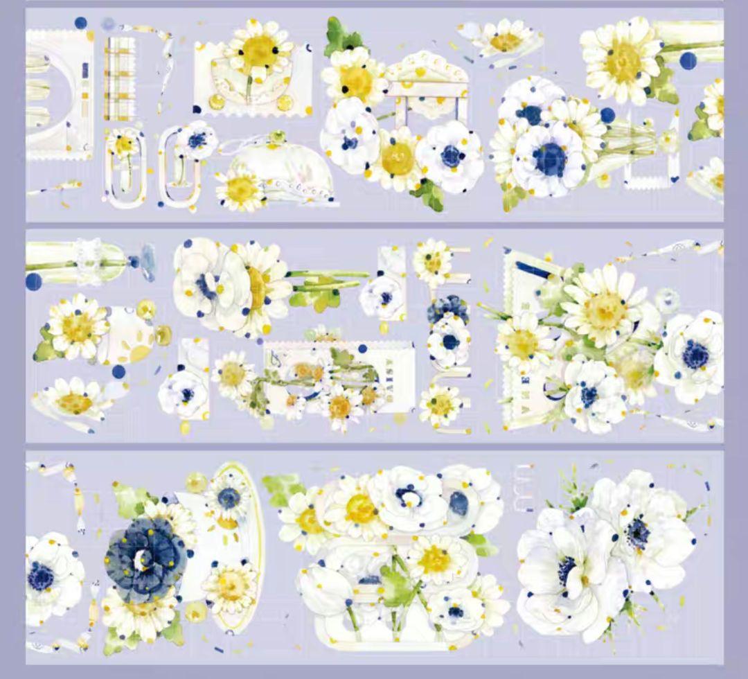 巻売 532★ 海外 マスキングテープ マステ PET 装飾 花 銀ホロ