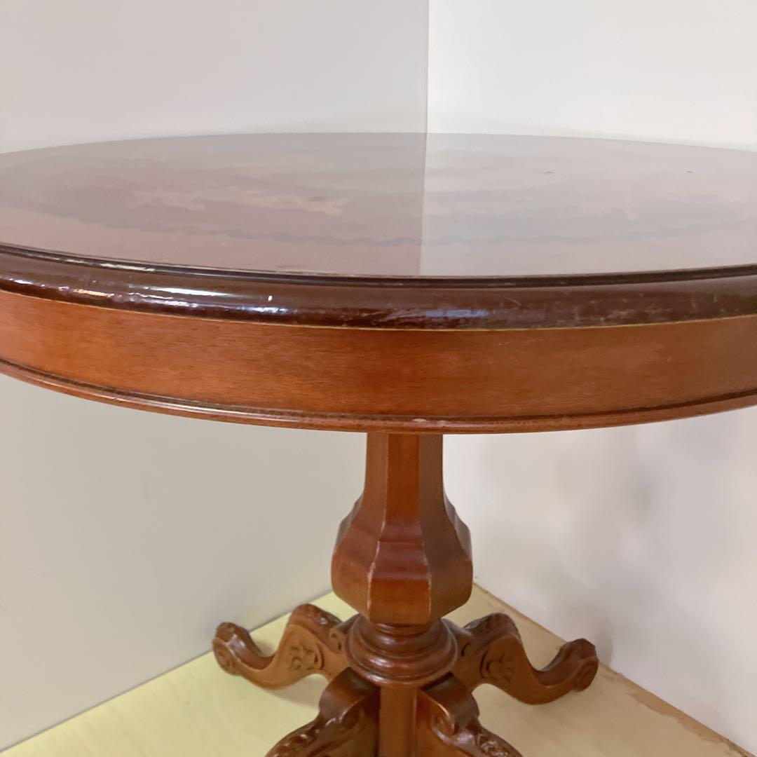 象嵌細工　コーヒーテーブル　円形テーブル　アンティーク調　カフェテーブル