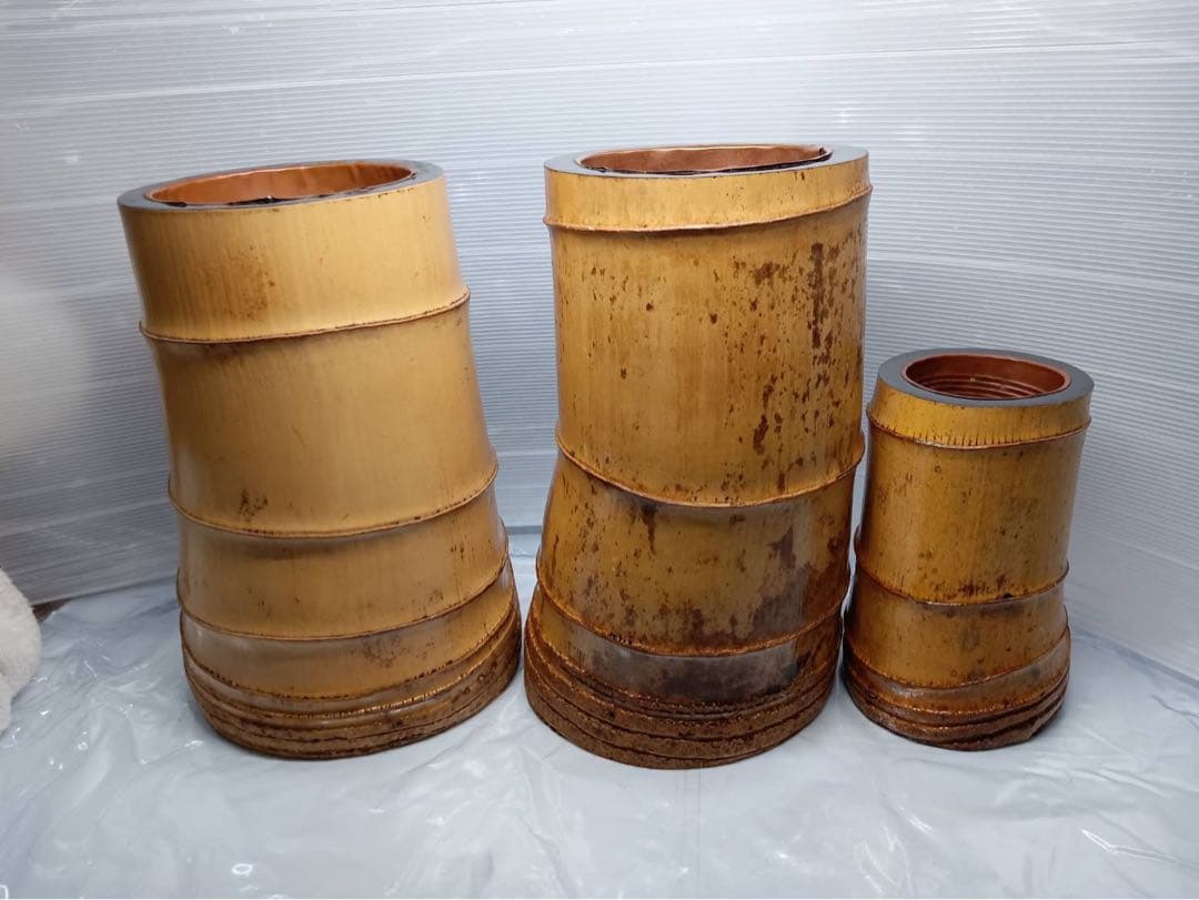 特大 竹 茶道 華道 花器 花瓶 全長31cm 3点セット アンティーク 骨董