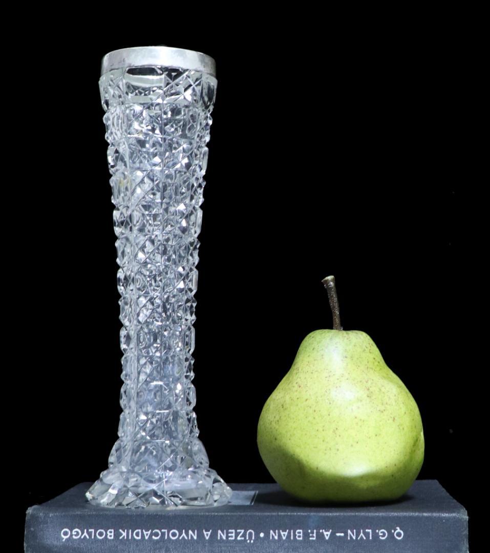 オールド・バカラ 1890年頃 大型銀巻20cm切子花瓶 ディアマン・ピエーリー