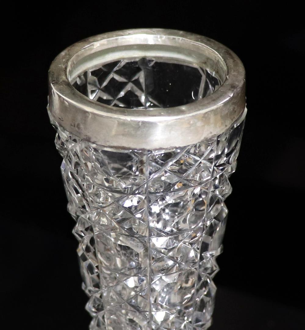 オールド・バカラ 1890年頃 大型銀巻20cm切子花瓶 ディアマン・ピエーリー