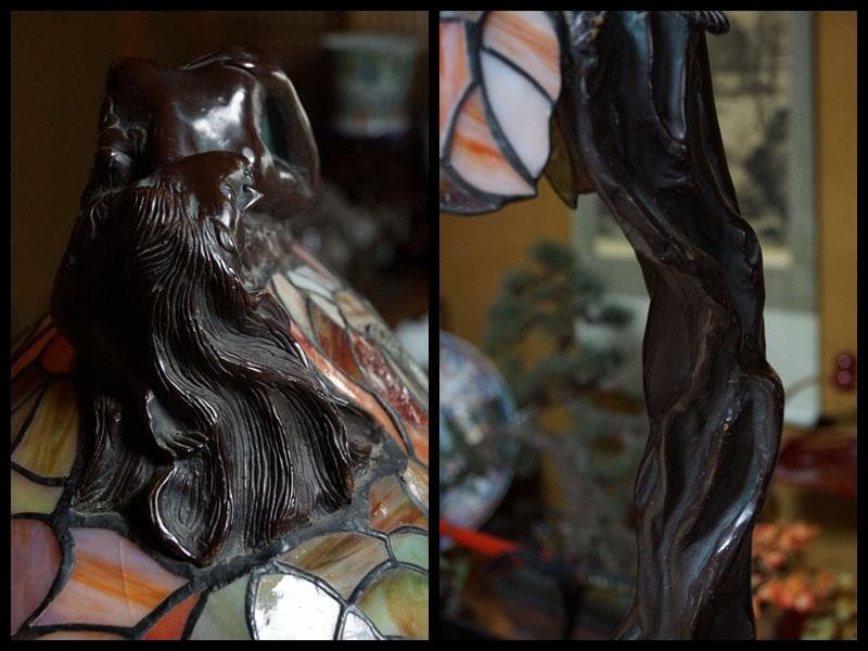 大型トマソン アール ヌーボー ブロンズ ダフネ ステンドグラス ランプ