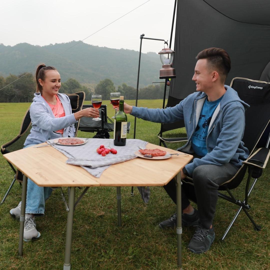 アウトドア六角竹天板テーブル 折り畳み 直径100 高さ調節可