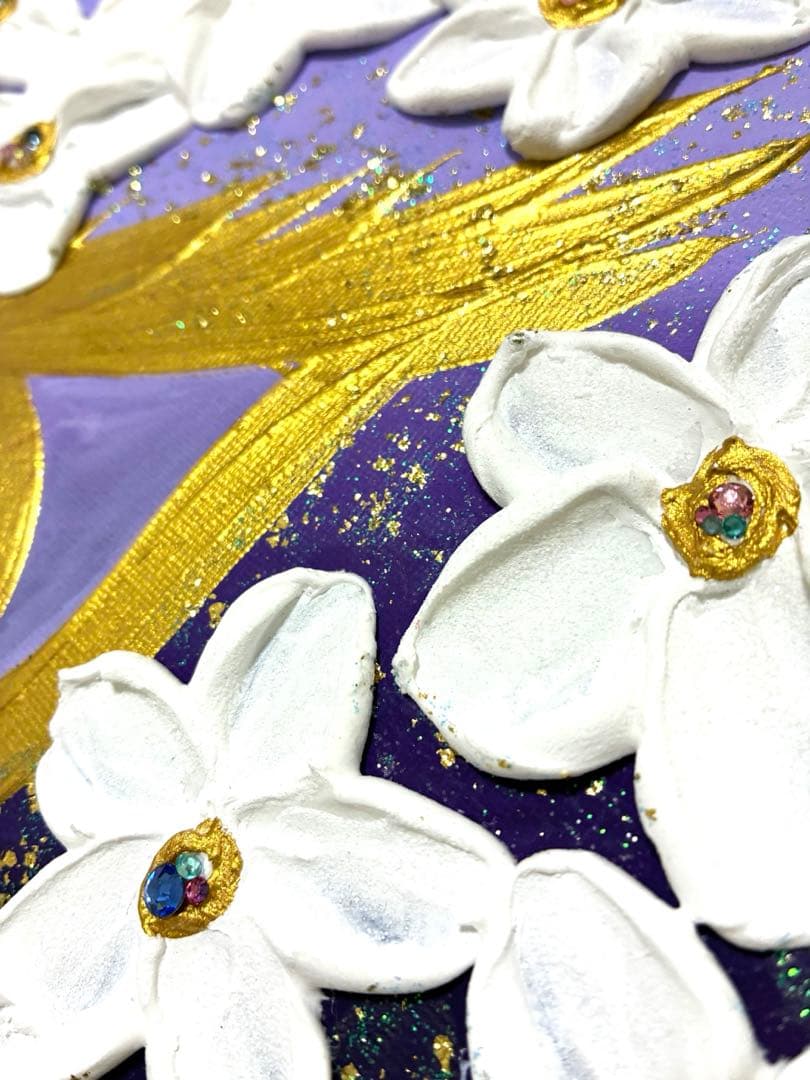 開運絵画　宇宙と金龍　龍神様　運気上昇　金運　健康運　仕事運　金箔　プルメリア