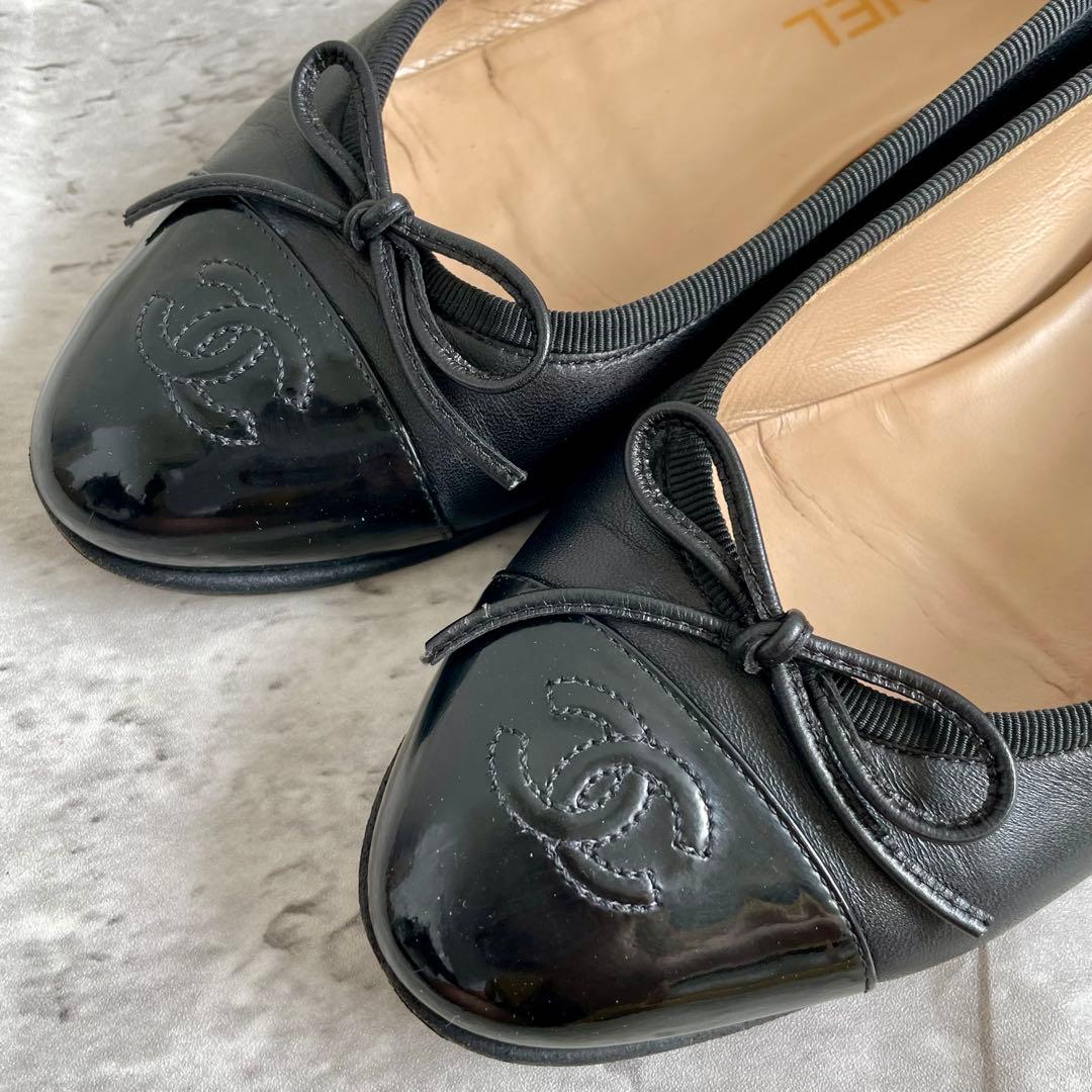 CHANEL バレエシューズ フラット リボン ココマーク 37 23.5