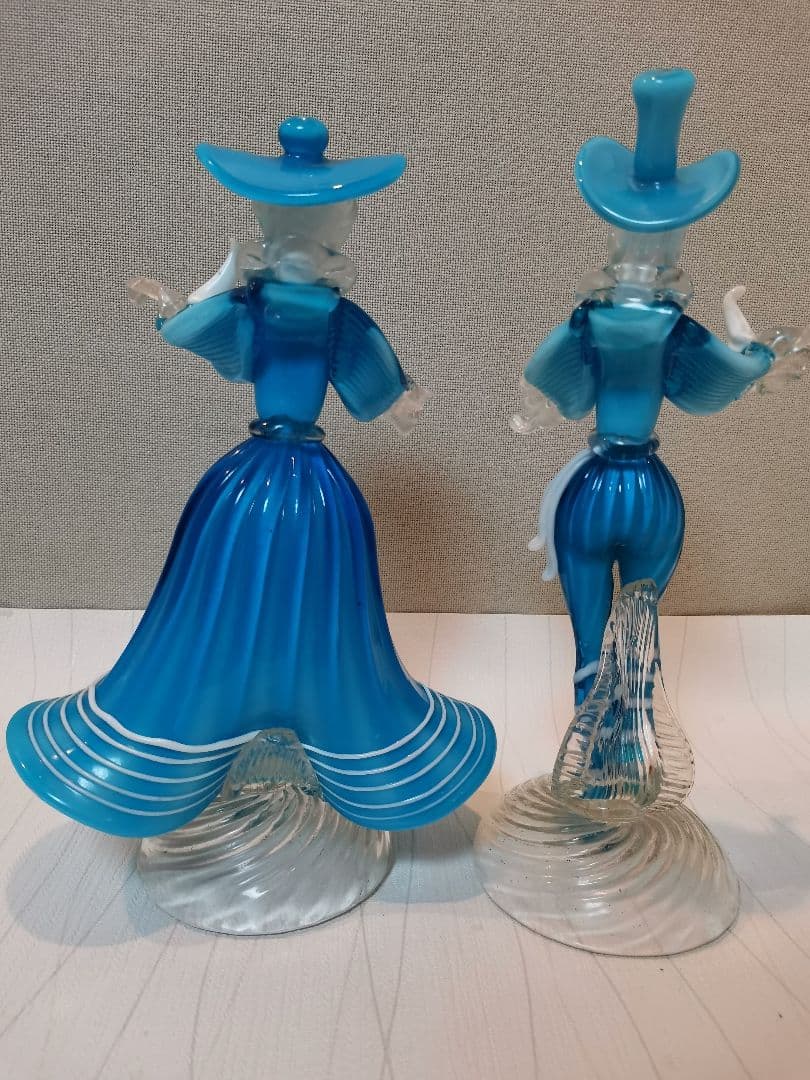 ベネチアガラス　ペア人形　水色