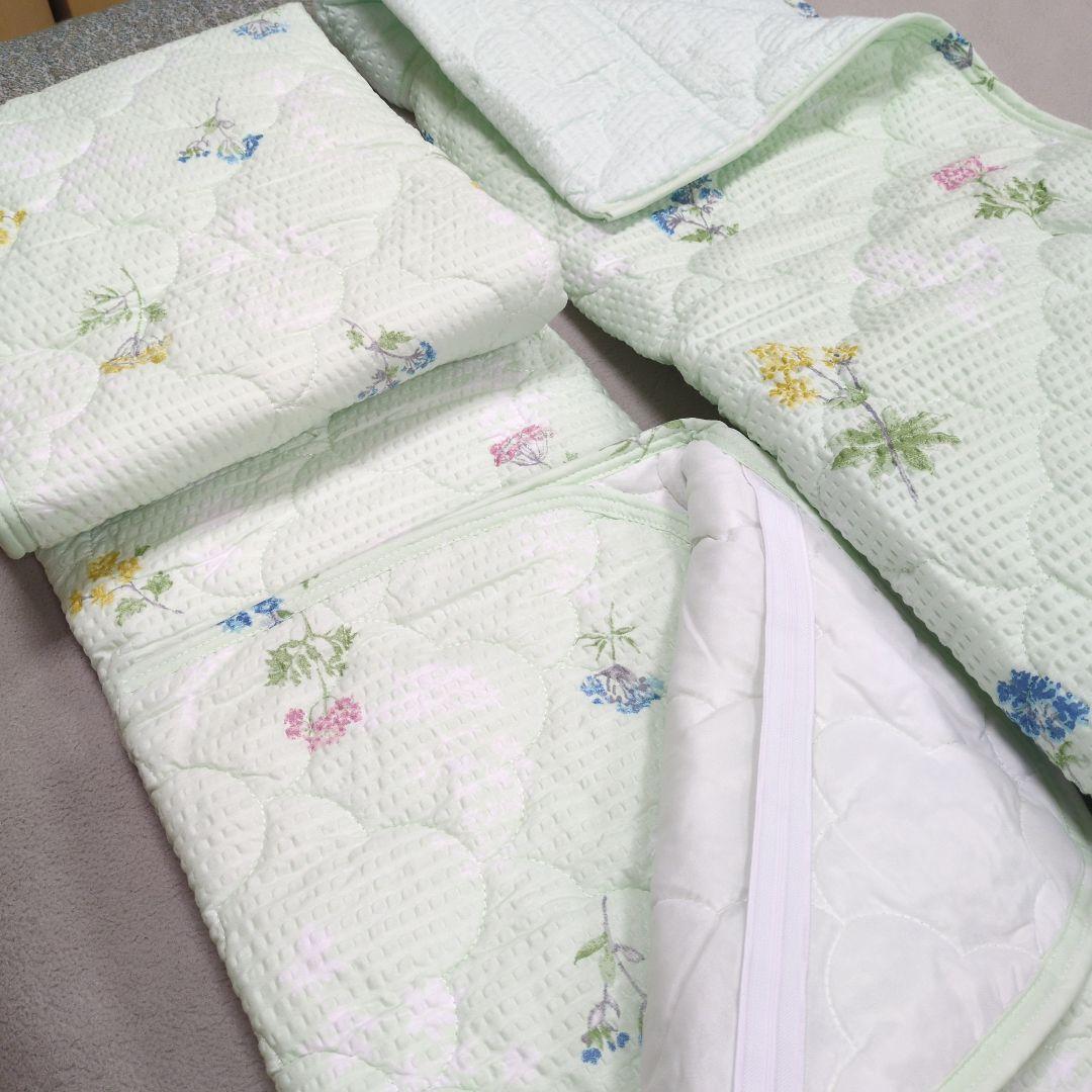 敷きパッド＆肌掛け布団やわらかリップルグリーン2セット組