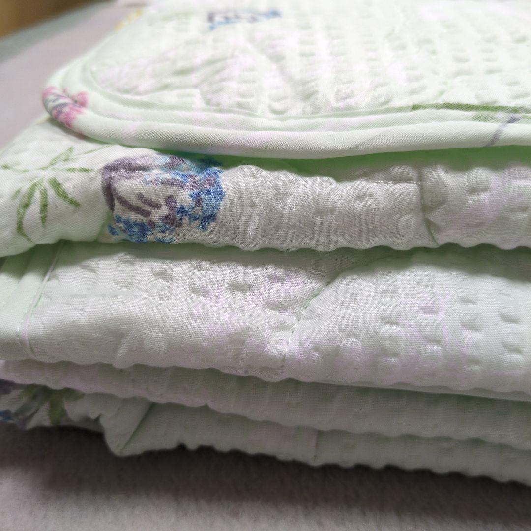 敷きパッド＆肌掛け布団やわらかリップルグリーン2セット組