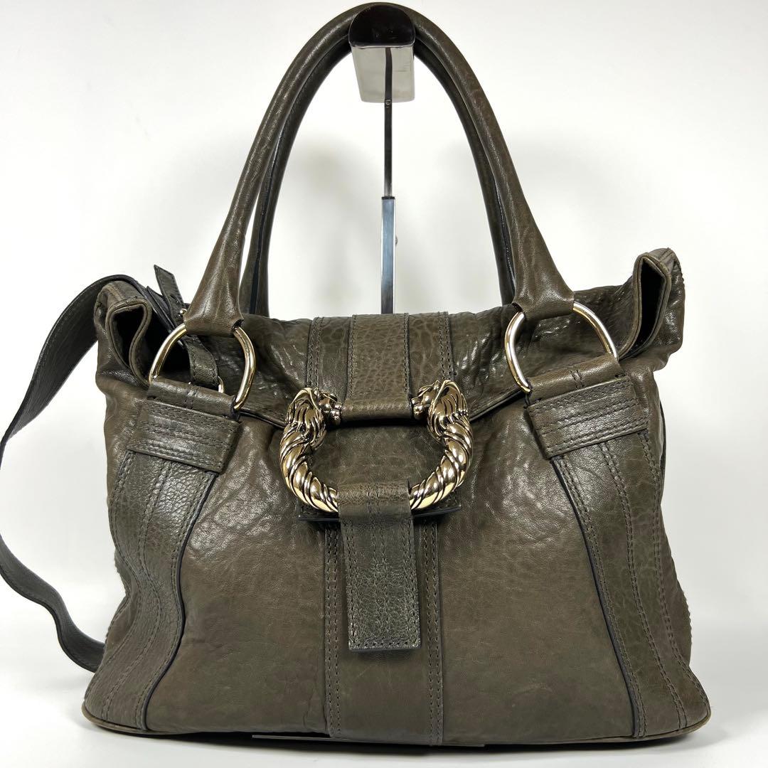 【良品】BVLGARI ブルガリ レオーニ ショルダーバッグ 2way カーキ