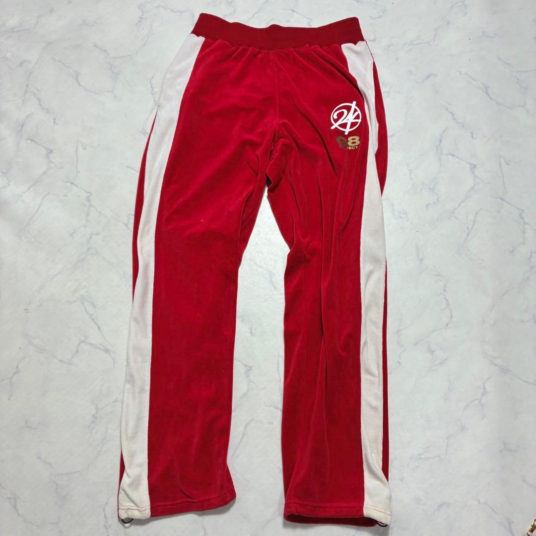 希少Lサイズ✨24カラッツ ベロア セットアップ デカロゴ ライン 赤 メンズ