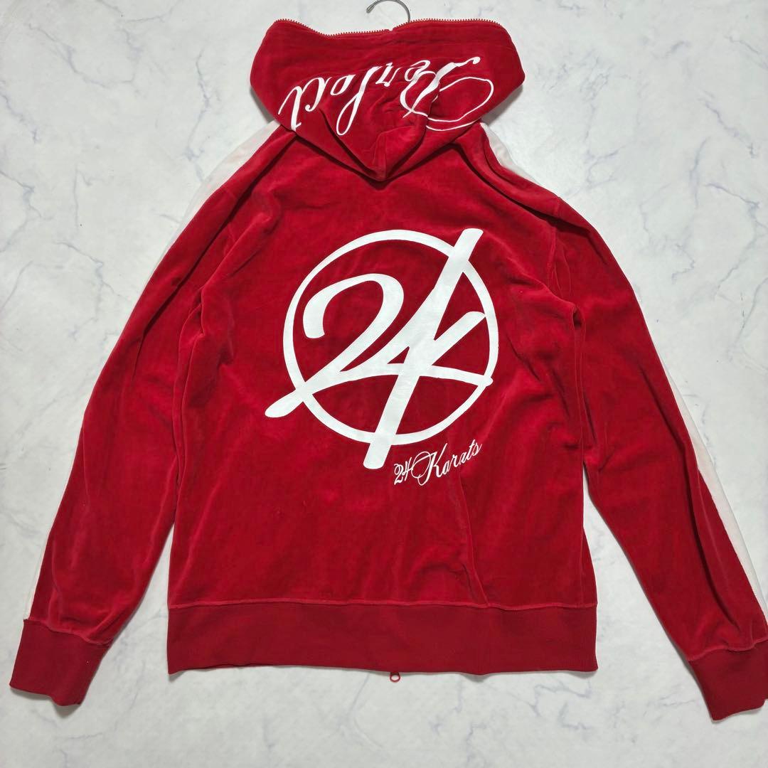 希少Lサイズ✨24カラッツ ベロア セットアップ デカロゴ ライン 赤 メンズ