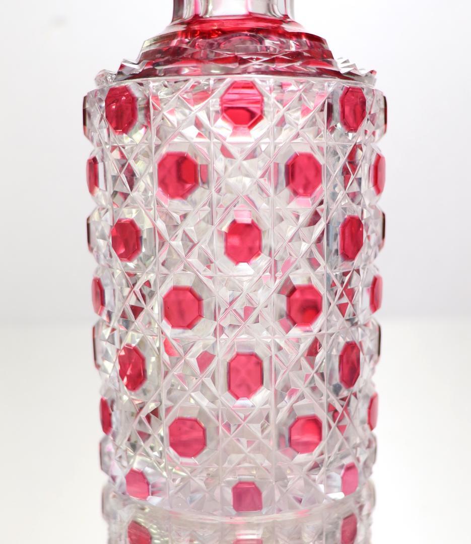 オールド・バカラ 珍品 赤紫被せ装飾 切子 香水瓶 ワインレッド ディアマン