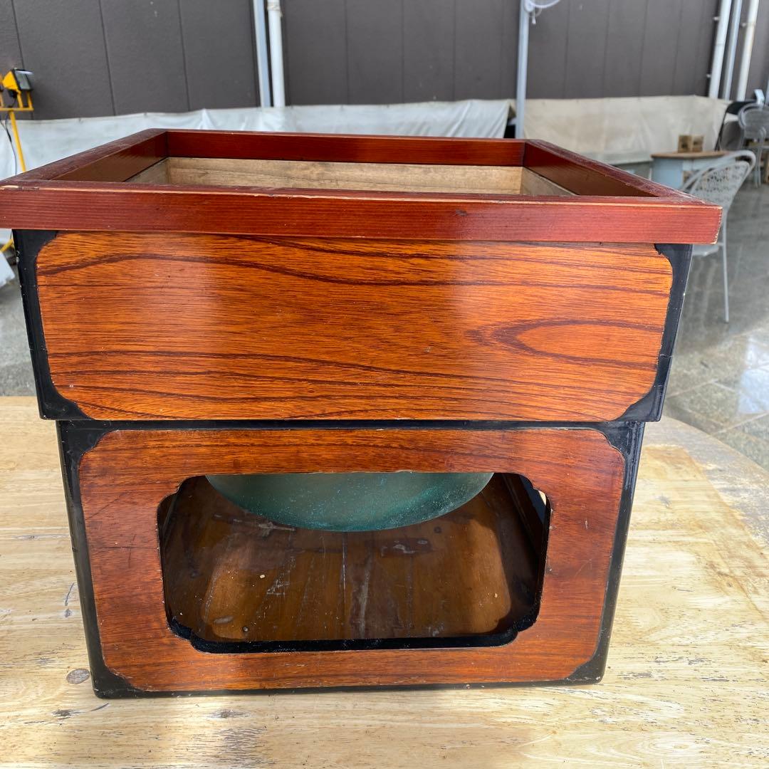 木製 四角火鉢　茶道具　古民家　灰　火箸　灰ならし　火つまみ付き