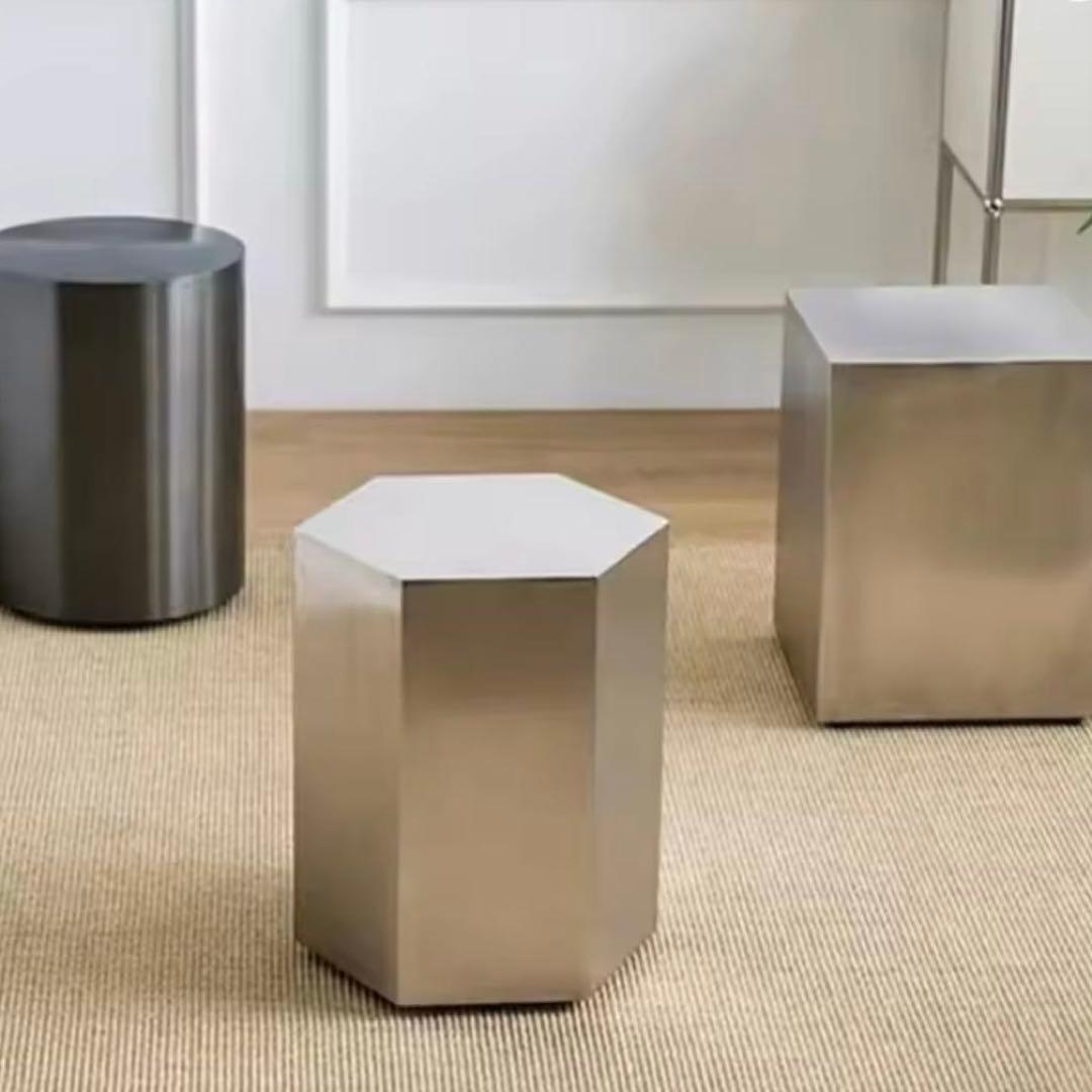 【新品】ステンレス製 スツール/サイドテーブル〈六角形〉