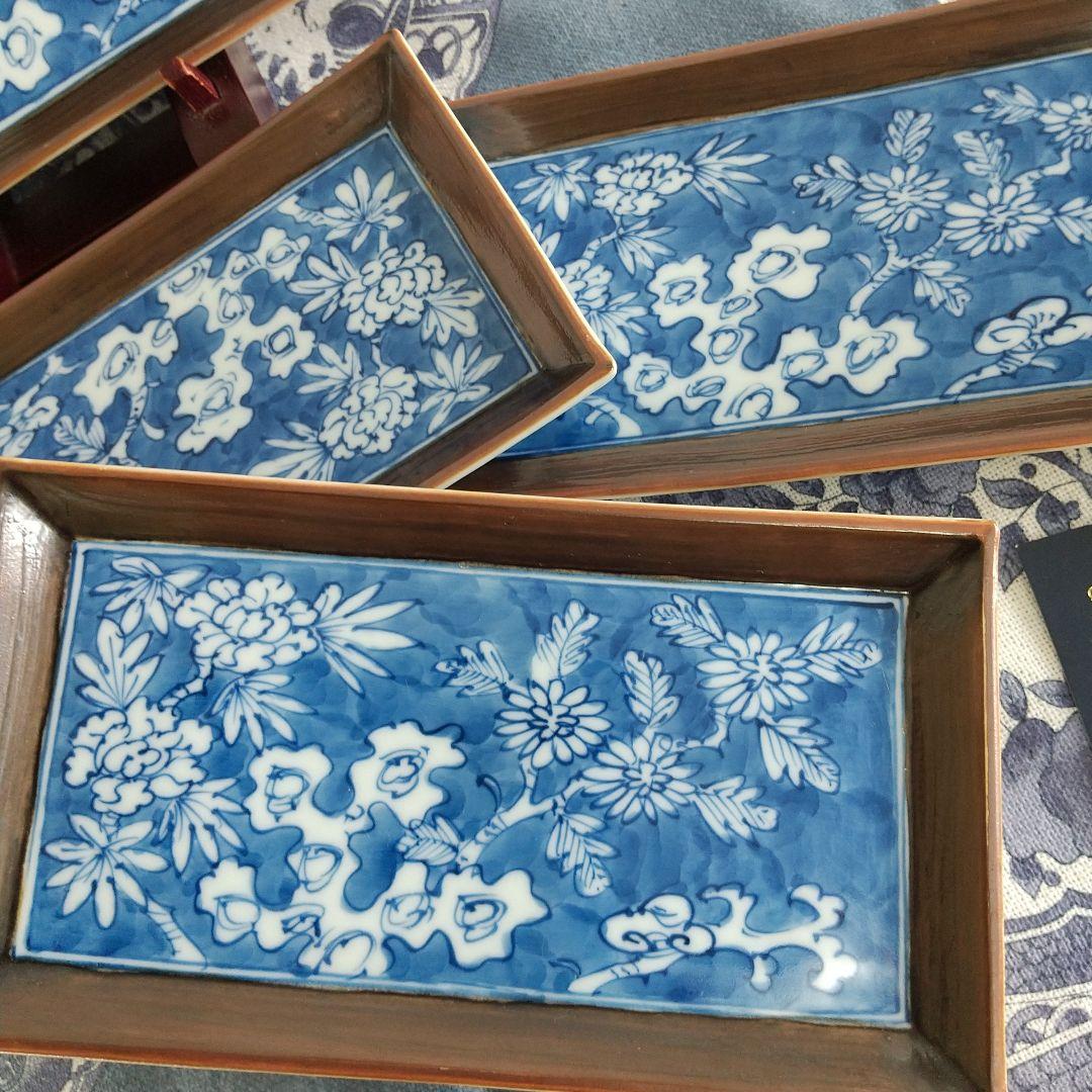 源右衛門⭐️染付花紋 角型 銘々皿 五枚組
