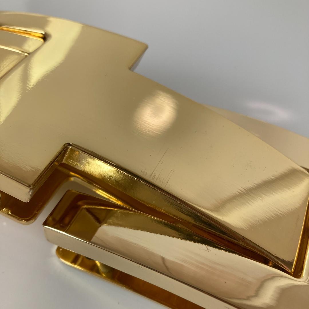 【訳アリ】 パワーベルト レバーアクション 本革 ワンタッチ可変式 黒×ゴールド