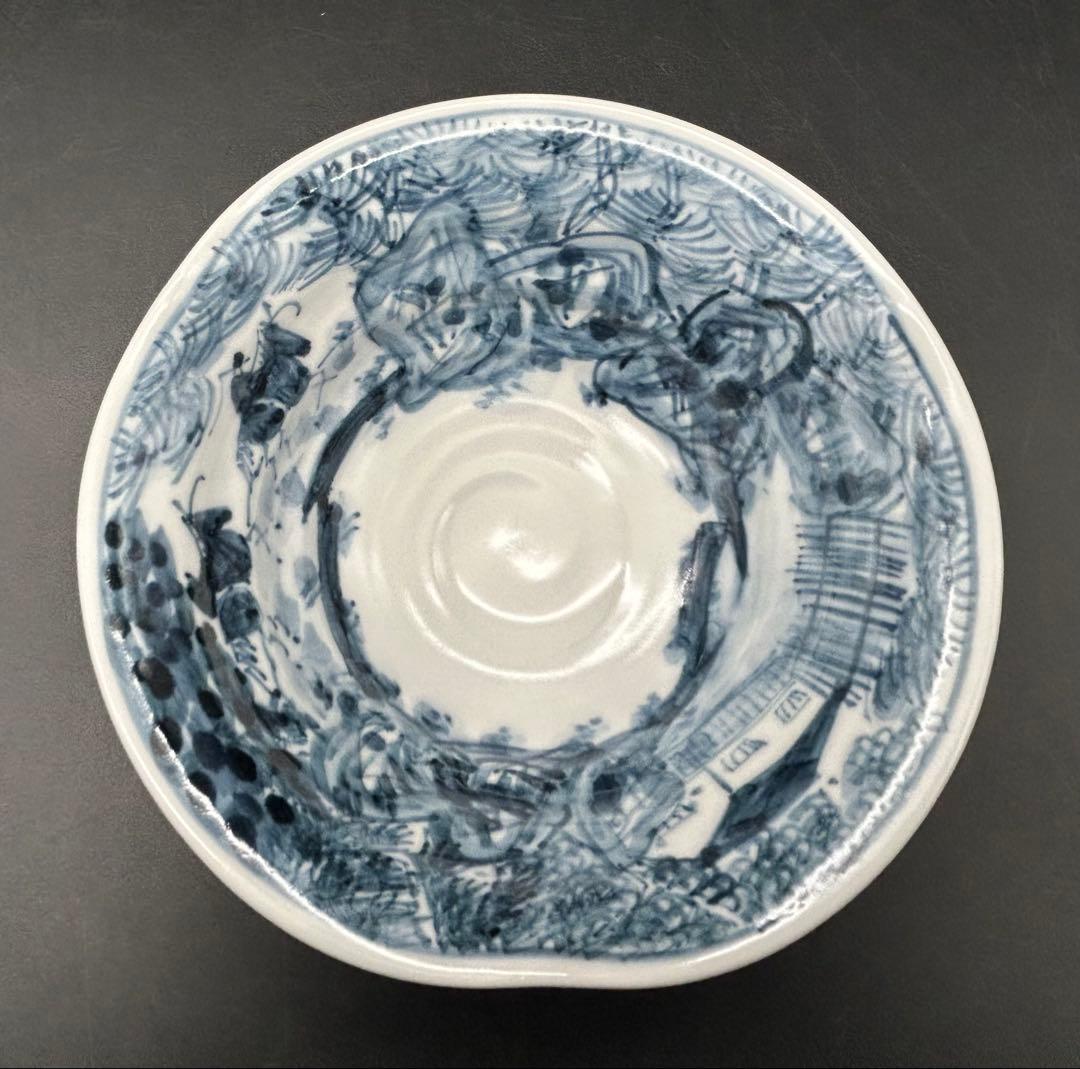 陶器　京焼　清水焼　六齋窯　村田幸之介　小鉢　4個 山水画　七宝紋　新品未使用品