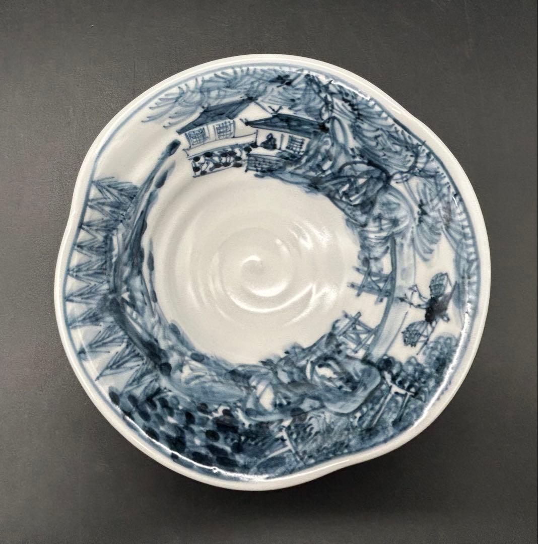 陶器　京焼　清水焼　六齋窯　村田幸之介　小鉢　4個 山水画　七宝紋　新品未使用品