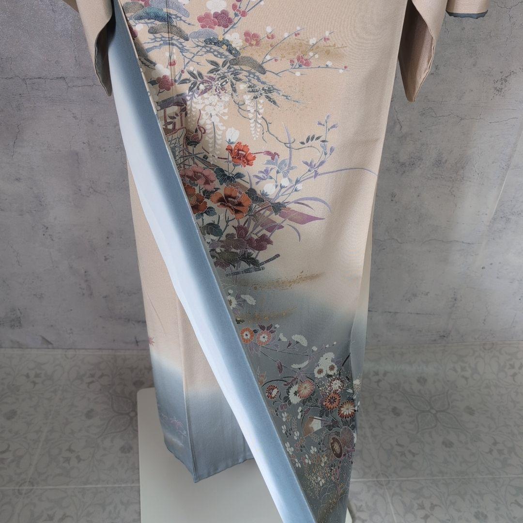 訪問着　フルセット　着物　正絹　花松梅　輝　金彩加工　華やか　友禅　祝い事　F4